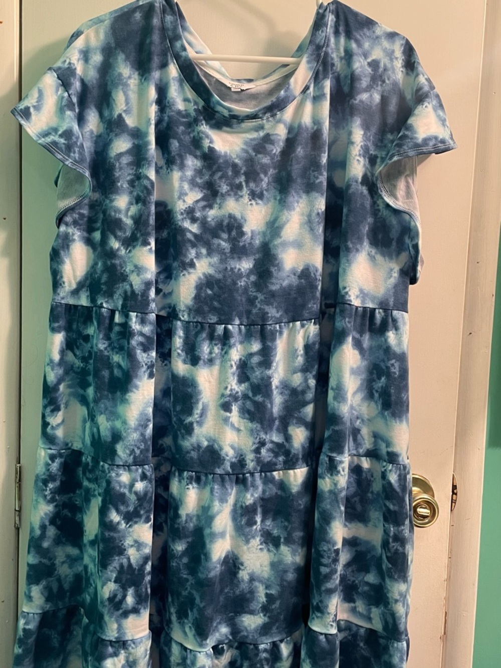 Crown &Ivy Tie-Dye Blue Tiered Short Sleeve Dress 3X